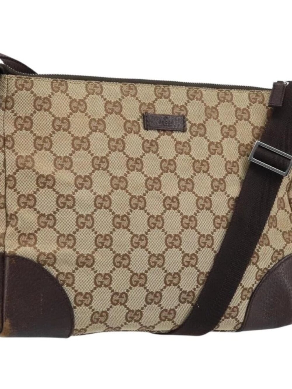 GUCCI GG Canvas Shoulder Bag Beige Silver Auth 173832
